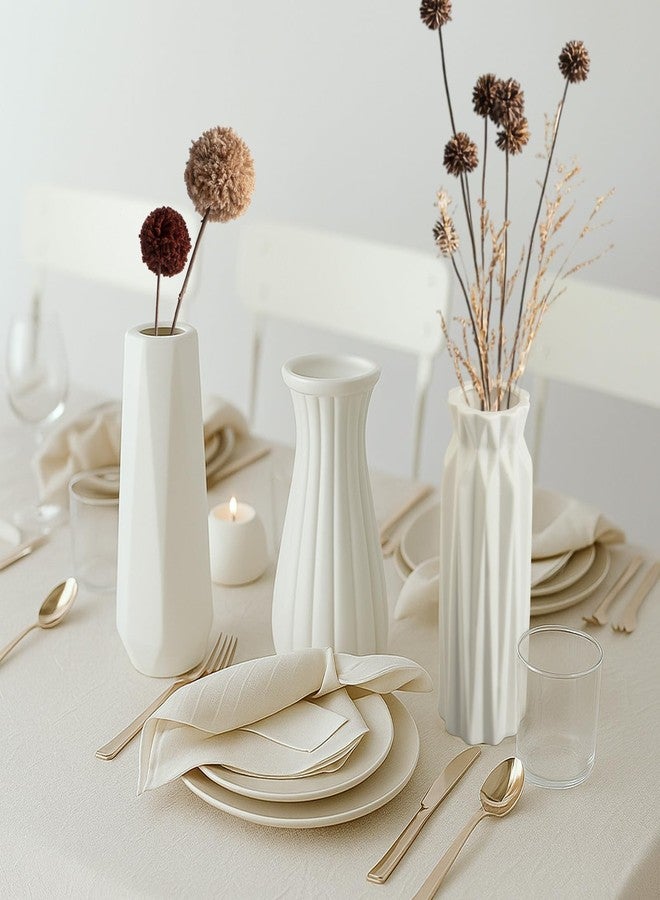 Ruckae 8 Inch Matte Ceramic Vases Set of 3 White Unglazed Vase Vintage Flower Vases for Wedding Dinner Table Party Office Centerpieces - Image 5